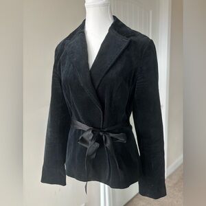 GAP Black Velvet Velour Women's Blazer with Ribbon Tie Belt Size 10